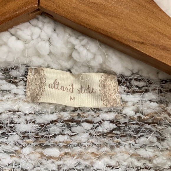 ALTAR’D State Eyelash Chenille Sherpa brown & cream hooded open Cardigan sweater - Picture 5 of 7